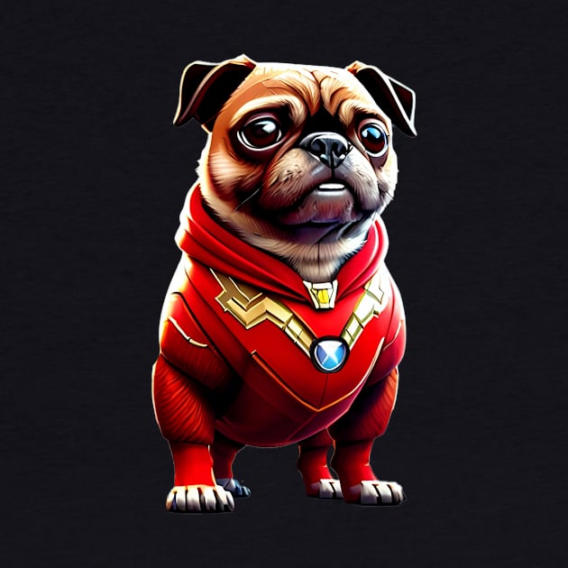 Cute Pug in Red Iron Suit with Arc Reactor by fur-niche